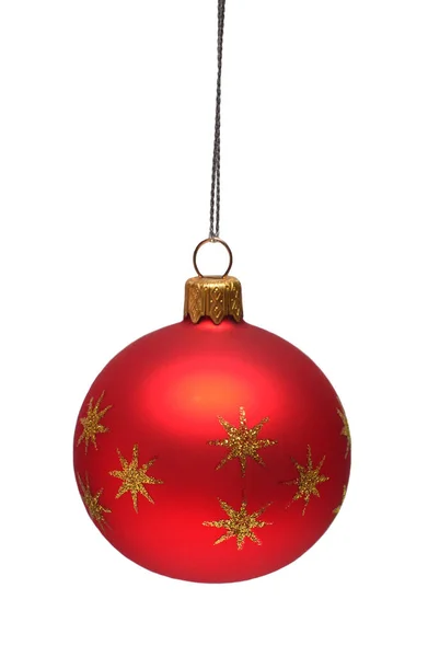 Red christmas ball with sun isolated on white background. Flat l — Stock Photo, Image