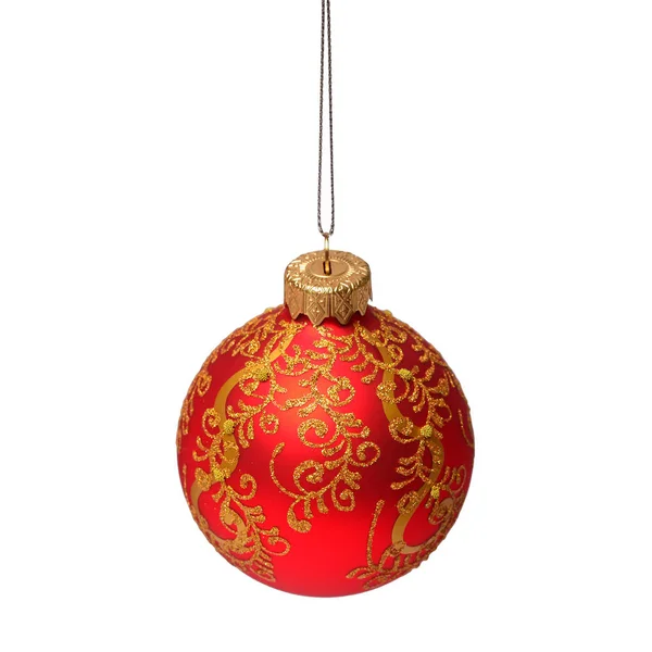 Rode kerstbal met mooie decoratie geïsoleerd op witte b — Stockfoto