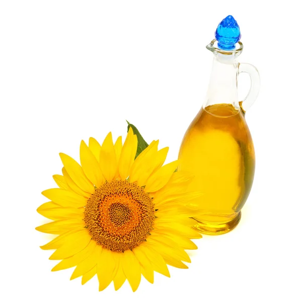 Idea creativa flor de una botella de vidrio de girasol y aceite aislado —  Fotos de Stock