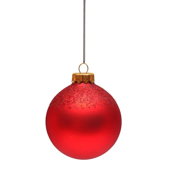 Red christmas ball isolated on white background. Flat lay, top v — Stock Photo, Image