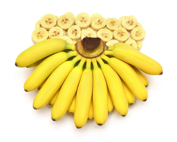 A beautiful bunch of baby bananas and rings cut isolated on whit — 스톡 사진