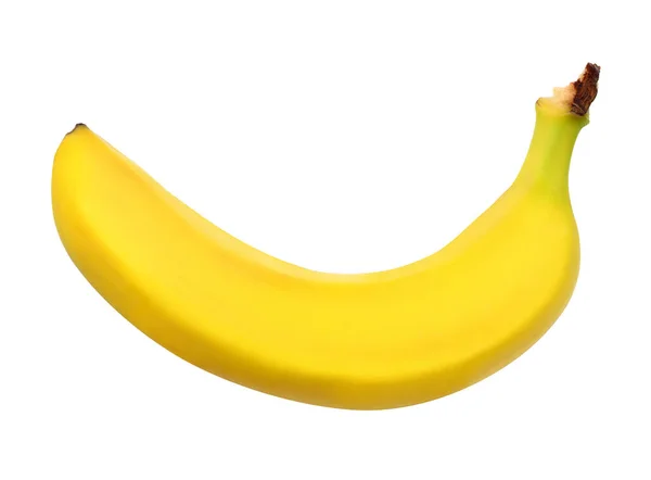 Banana única contra fundo branco. Deitado plano, vista superior — Fotografia de Stock
