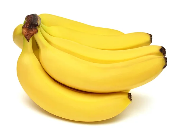 Banda bananów odizolowanych na białym tle. Płaskie łoże, top vie — Zdjęcie stockowe