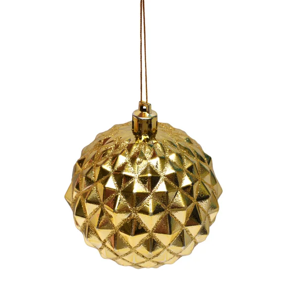 Yellow rhombus christmas ball with beautiful decoration isolated — Stock Photo, Image