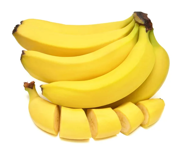 A beautiful bunch of bananas and rings cut isolated on white bac — 스톡 사진