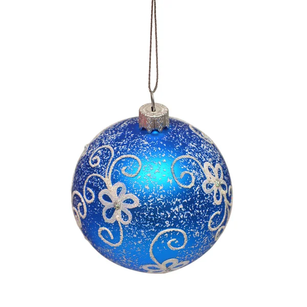 Blue christmas ball with beautiful decoration isolated on white — Stock Photo, Image