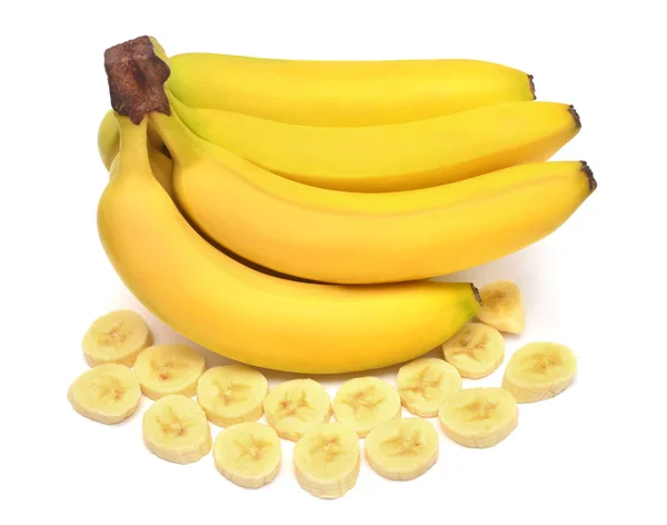 En vacker bunt bananer och ringar skära isolerad på vit bac — Stockfoto