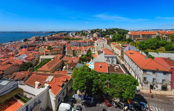 Sea view and cityscape from roof. Lisbon, Portugal. — Stock Photo, Image