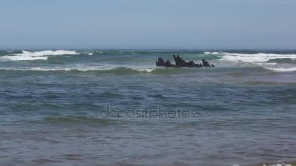 Océano surf y pequeñas formaciones rocosas . — Vídeo de stock
