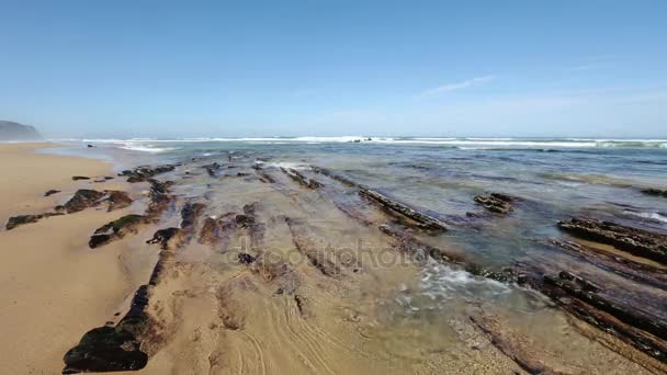 Piccole formazioni rocciose sulla spiaggia sabbiosa . — Video Stock