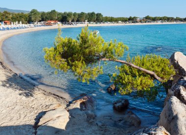 Yaz sabah Platanitsi beach, Sithonia, Yunanistan. 