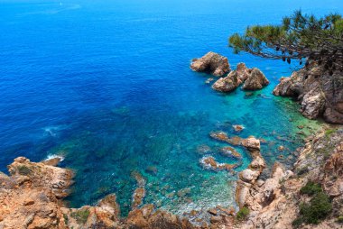 Yaz deniz kayalık sahil manzaralı (İspanya).