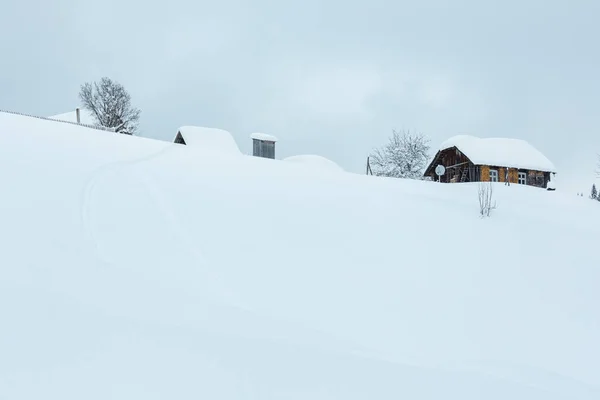 冬の山の村、カルパティア山脈、ウクライナ. — ストック写真