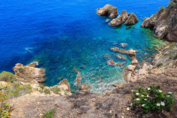 Verão mar rochoso costa vista (Espanha ). — Fotografia de Stock