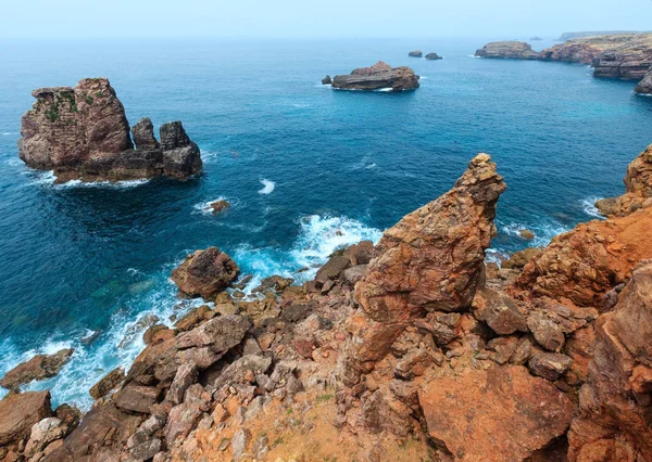 夏季大西洋岩石海岸 （阿尔加维，葡萄牙). — 图库照片