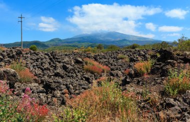 Etna yanardağı görünümü, Sicilya, İtalya