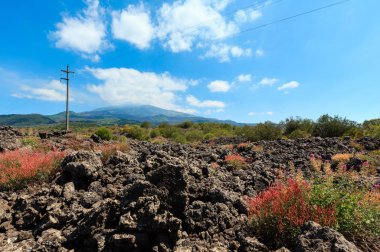 Etna yanardağı görünümü, Sicilya, İtalya