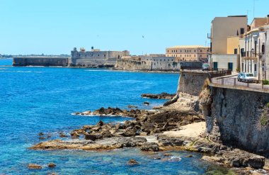 Ortigia sahil, Syracuse, Sicilya, İtalya.