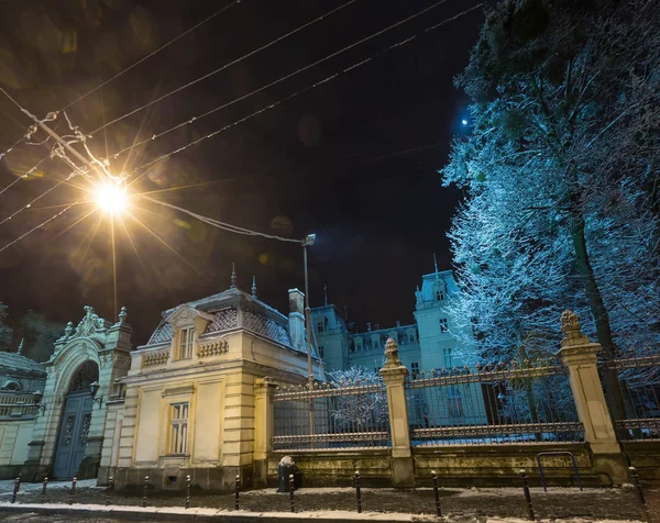 ウクライナ リヴィウ市夜冬ポトツキ宮殿 — ストック写真