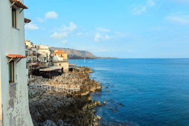 Cefalu sahil görünümü Sicilya, İtalya