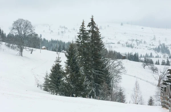 Vroege ochtend berg dorp winterlandschap — Stockfoto
