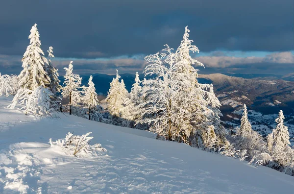 Soirée d'hiver montagne paysage enneigé — Photo