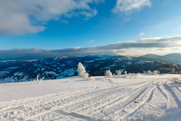 Inverno sera montagna paesaggio innevato — Foto Stock