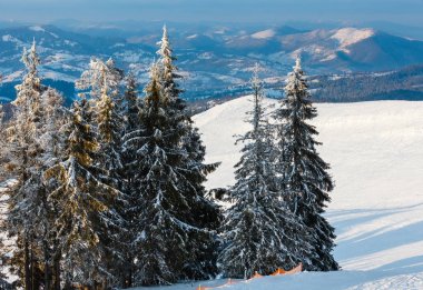 Kış akşam karlı dağ manzarası
