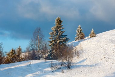 Kış akşam karlı dağ manzarası