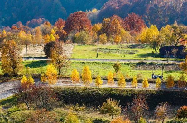 Strada secondaria sporca in autunno Montagna dei Carpazi, Ucraina — Foto Stock