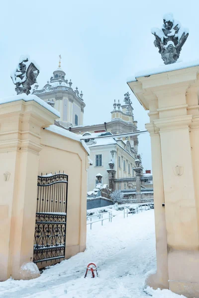 Zimní ranní St. George katedrála v Lvově, Ukrajina — Stock fotografie