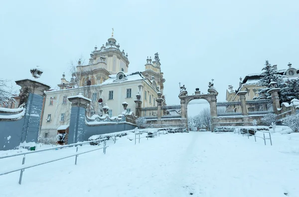 Inverno de manhã cedo Catedral de São Jorge em Lviv, Ucrânia — Fotografia de Stock