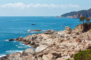 Yaz deniz taşlı sahil manzaralı (İspanya).