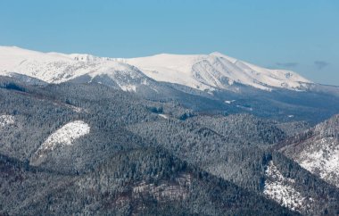 Kışın karlı Karpat Dağları, Ukrayna 