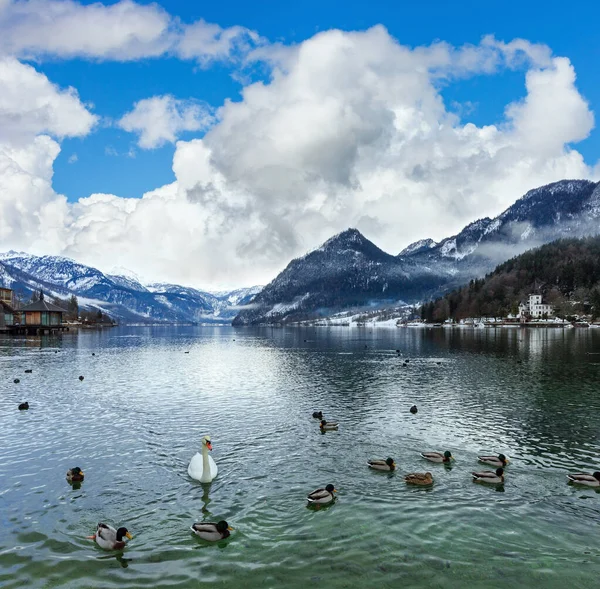 Alpiner Winterblick auf den See — Stockfoto