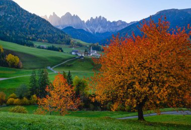 Sonbahar Şafağı Santa Magdalena Ünlü İtalyan Dolomitleri Köyü