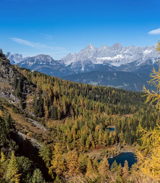 Klidné podzimní Alpy horské jezero s průzračnou vodou a — Stock fotografie