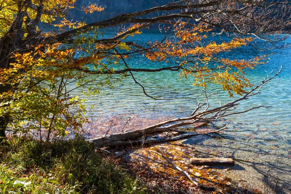 Peaceful Autumn Alps mountain lake Offensee lake, Salzkammergut,
