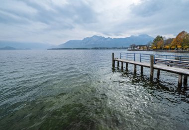 Autumn Alps mountain lake Mondsee view, Salzkammergut, Upper Aus