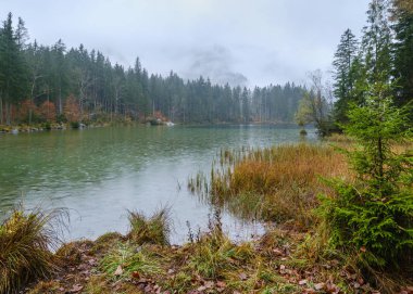Mountain alpine autumn lake Hintersee, Berchtesgaden national pa
