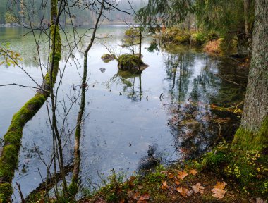 Mountain alpine autumn lake Hintersee, Berchtesgaden national pa