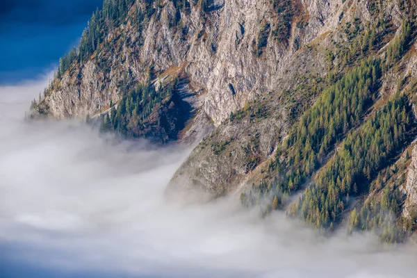 Herbst Alpen Berg neblig Morgen Blick von jenner Aussichtsplatte — Stockfoto