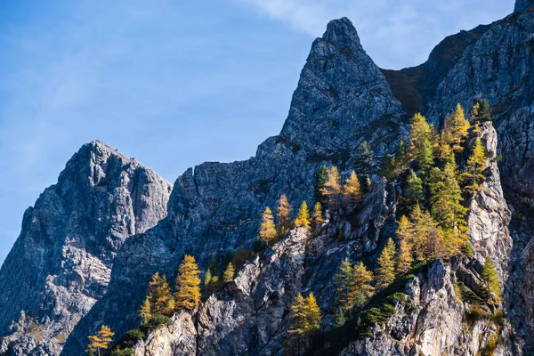 Podzimní Alpy skalnaté vrcholy pohled z turistické stezky, Kleinarl, — Stock fotografie