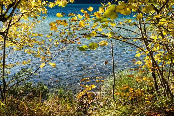 Békés őszi Alpok hegyi tó Offensee tó, Salzkammergut, — Stock Fotó