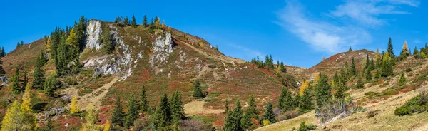 Dからのハイキングコースからの穏やかな秋のアルプスの山の日当たりの良い景色 — ストック写真