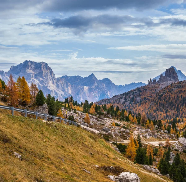 Morning Autumn Alpine Dolomites Mountain Scene Peaceful View Valparola Falzarego — Stock Photo, Image