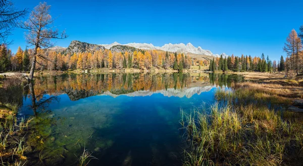 Autumn Alpine Mountain Lake San Pellegrino Pass Trentino Dolomites Alps — Stock Photo, Image