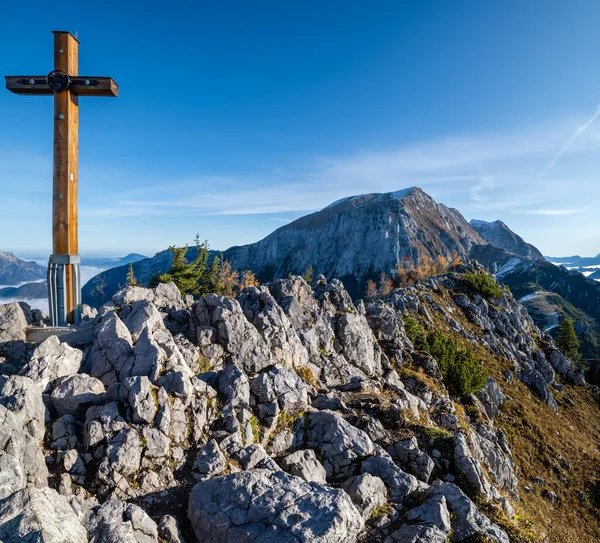 Podzimní Alpy Horské Mlhavé Ráno Pohled Jenner Vyhlídkové Plošiny Schonau — Stock fotografie