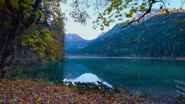 Autumn Early Morning Alpine Jaegersee Lake Mountains Kleinarl Land Salzburg — Stock Video