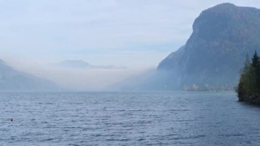 Autumn Alps mountain lake Attersee view, Salzkammergut, Upper Austria.